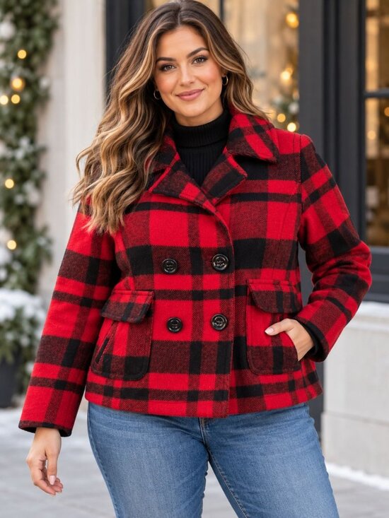 American Eagle Jackets & Blazers - American Eagle Plaid Peacoat Red Black Buffalo Check Jacket L